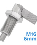 Built Like A Tank Stainless Steel Indexing Plunger With M16 X 1.5 Thread Retractable Lever Locking Bolt featuring 8mm pin and grit stop.