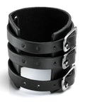 Fresh Hip Hop Drip Wide PU Leather Cuffs For Men Adjustable Punk Rock Gothic Wrists Band Pair in black with buckles.