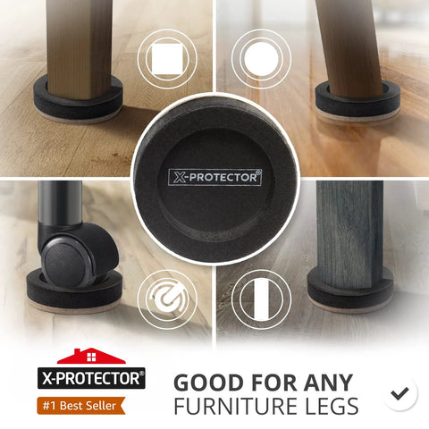 Heavy Duty Felt Furniture Sliders For Hardwood Floors 16 Piece Set under furniture legs, showing versatility on different surfaces.