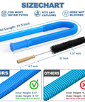 Size chart of Universal Dryer Lint Cleaning Kit With Flexible Brush And Vacuum Hose Attachment, 31.5 Inch Reach For Quick Lint Busting, No Mess Easy Lint Removal For Home Vents And Ducts, Blue showing measurements of brush and hose.
