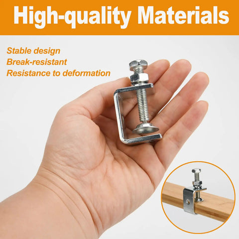 Boss 6 Pack Stainless Steel C Clamp Set With Protective Jaws For Smooth Woodworking And Welding Tasks; shown in hand.