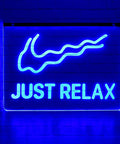 Blue "Just Relax" laser dotted neon sign for home decor USB powered with dimmer switch lit mood neon light for bar or bedroom