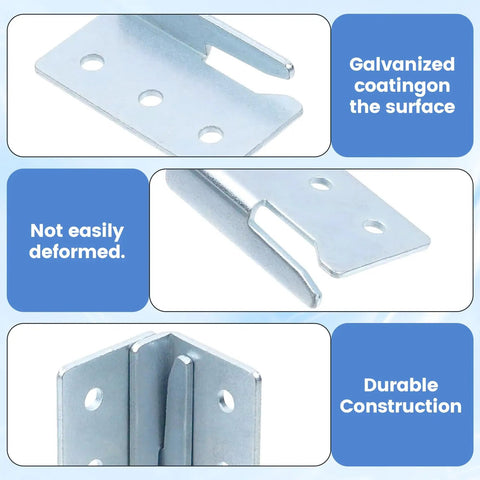 Heavy Duty Trailer Wood Sides Brackets Tailgate Bulkhead Corner Connectors Vehicle Bed Rail Hardware Right Angle Latch Rack Pieces solid steel bracket with galvanized coating, showing durability and mounting holes.