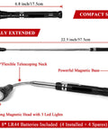 Magnetic Pickup Tool With LED Light Telescoping Magnet For Mechanics Engineers And DIY Guys fully extended and compact view