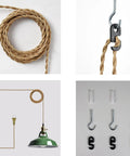 Totally Sleek Modern Green Plug In Pendant Light Featuring Heavy Duty Metal Barn Style Hanging Swag Lamp With Retro Macaron Shade real nice pick for kitchen dining room or workshop decor with accessories.