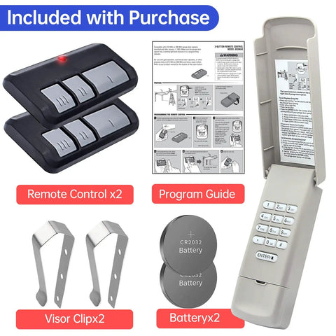 Upgrade Your Garage With This Handy Keyless Entry Keypad Plus Two Pack Of Three Button Remotes, guides, batteries, and clips