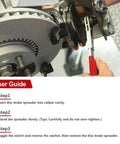 Using the 4 In 1 Universal Disc Brake Caliper Compression Tool With Four Caliper Hangers for brake pad replacement.