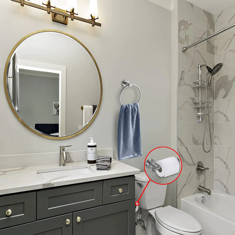 Bathroom featuring Brushed Nickel Toilet Paper Holder And Towel Ring Set 2 Piece Stainless Steel Bathroom Hardware Kit SUS304
