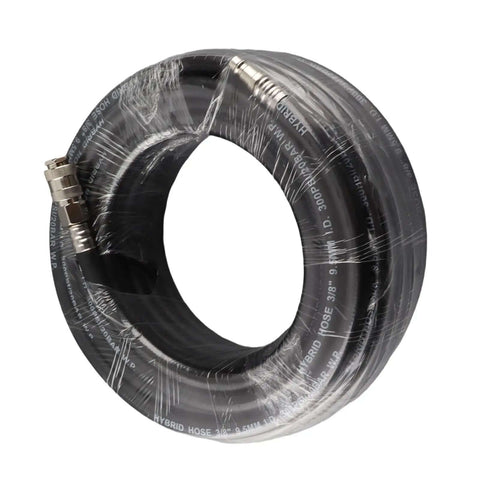 Beefy 15M Flexible Rubber Air Hose Kit Rated 900 PSI coiled black hose with fittings for tire inflation