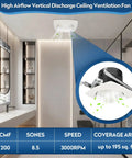 Beefy 8 Inch Bathroom Exhaust Fan With 200 CFM White Vertical Discharge Ceiling Ventilation Fan installed in bathroom ceiling