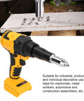 Heavy Duty Cordless Electric Rivet Gun With Brushless Motor And Integrated Led Light For 3.2 To 4.8 mm Fasteners One Handed Operation showing usage on a workbench.