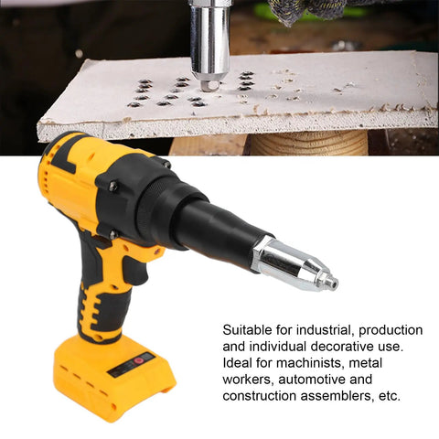 Heavy Duty Cordless Electric Rivet Gun With Brushless Motor And Integrated Led Light For 3.2 To 4.8 mm Fasteners One Handed Operation showing usage on a workbench.