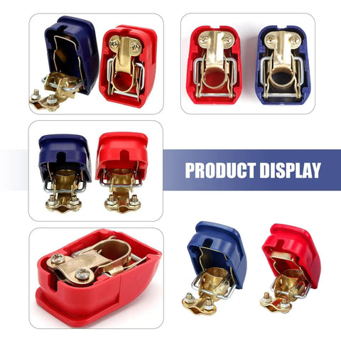 2 Pack Quick Release Battery Terminal Connectors with Red Positive and Blue Negative Covers, universal for car truck and RV.