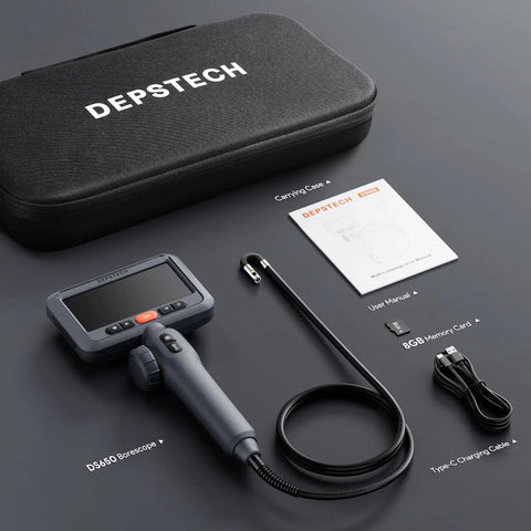 Dual Lens 210 Degree Articulating Endoscope With 4.5 Inch Screen 10 Foot Flexible Borescope Camera Kit with accessories