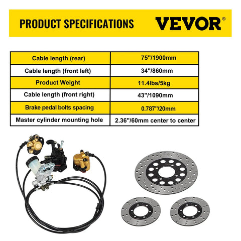 Go Kart Hydraulic Brake Master Cylinder Kit With Caliper Hose And Pad All In One Universal Brake System For 150cc Go Karts Durable Aluminum Master Cylinder DOT3 Fluid Ready For Easy Install