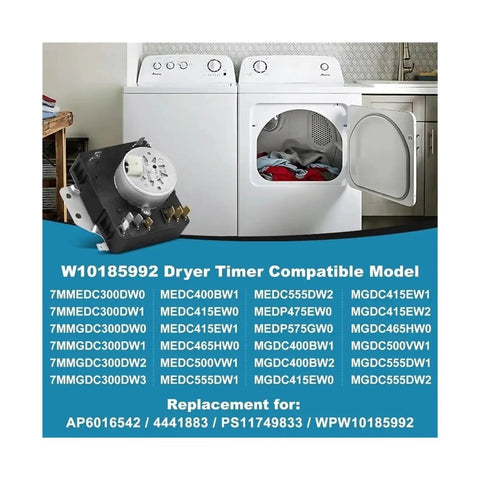 Dryer Programmer Switch W10185992 Element for Kenmore Dryers, Direct Fit Replacement Part, 115V 60Hz Compatible, Easy Install, Durable Electronic Control Switch and Heating Element for Reliable, Efficient Drying. Visible dryer timer switch with Kenmore-style dryer