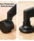 Set Of 5 Premium Bell Glides For Office Chair Caster Replacement, black glides on wood floor, stable stationary feet.