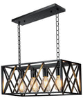 Industrial Heavy Duty Kitchen Island Pendant Light Four Light Rectangular Rustic Vintage Hanging Fixture with chain and bulbs