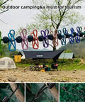 Retractable Portable Clothesline For Travel And Home Indoor Outdoor Drying With 12 Clips set up at a campsite with tents.