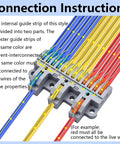 Connection instructions for Hassle Free Three In Twelve Out Lever Terminal Block Kit with color-coded wiring details.