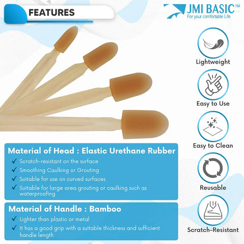 Grout Caulk Finishing Tool Set With Assorted 4 Size Spreads For Smooth Sealant Application features bamboo handles and rubber heads