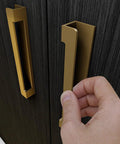 Hand pulling Self Adhesive Edge Fingerpull Door Handle Set 2 Pack No Screws Required Peel And Stick Installation on dark cabinet