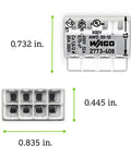 Image showing dimensions of Push Wire Splicing Connector Wall Nuts For Solid And Stranded Conductors Eight Conductor With Light Gray Cover Tool Free Wiring Quick, Reliable Splices For Home Or Pro Projects Box Of Forty Pieces.