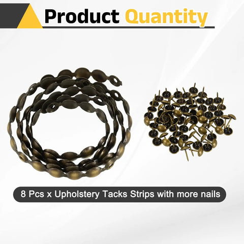 Smooth Upholstery Nailhead Trim Tape 8 Meter Glossy Bronze Decorative Strips with Easy Push Nails for sofa, shown with tacks.