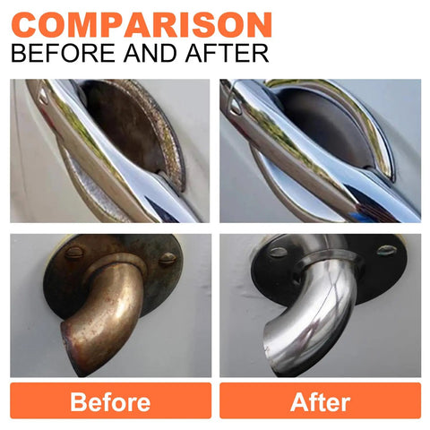 Comparison before and after using Eight Pack 6 Inch Polishing Wheel Set For Bench Grinder on metal surfaces.