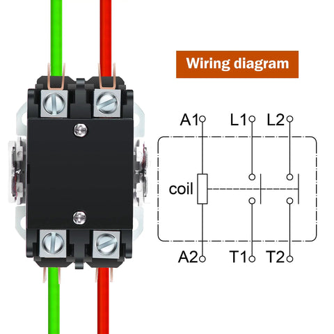 4 Pack HVAC Contactor Replacement Kit 120V 30A Two Pole Relays with wiring diagram for air conditioner and refrigerator systems.