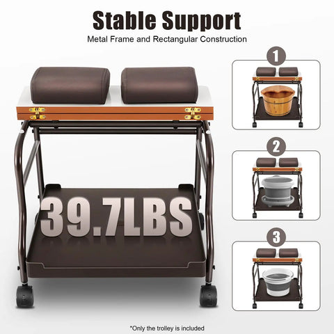 Top Shelf Foldable Two Tier Foot Bath Trolley With Smooth Swivel Casters And Integrated Manicure Station For Ultimate Spa Vibes And Salon Quick Setup showcasing a stable metal frame.