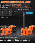Electric Car Jack Kit 5 Ton Hydraulic Lift With 12V Power, Lifting Range 6.1 to 17.7 Inches displayed with specifications