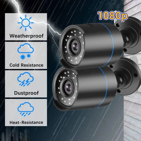 Weatherproof cameras from Four Camera 5MP PoE Security Kit With Night Vision And AI Motion Detection For People And Vehicles, 4K NVR