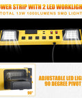 Heavy Duty Six Outlet Power Strip With Bright Led Worklight And Dual Usb Charging Ports For Fast Device Connections, yellow with dual pivot lights.