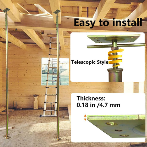 Front view of two steel adjustable jack posts, 59–100 in telescoping, for leveling framing (2-pack)