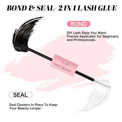 2 In 1 Lash Bond And Seal Waterproof Eyelash Glue For Extensions With Spiral Brush on a pink background
