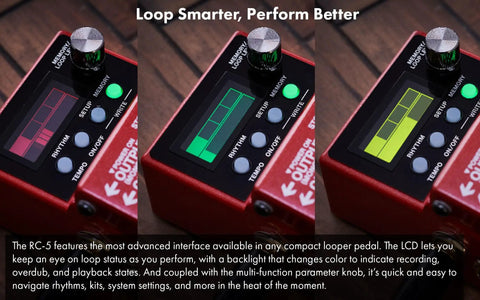 RC-5 Loop Station High Resolution 32-Bit AD/DA and 32-Bit Float Processing Looper with multicolor backlight LCD in operation