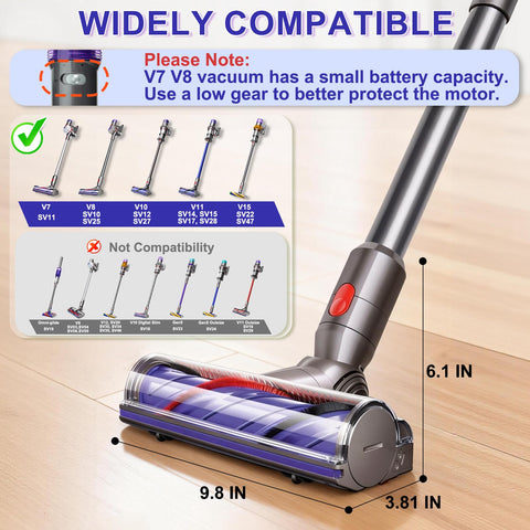 Cordless Vacuum Head Replacement For V7 V8 V11 V15 Animal V10 Cyclone Series Quick Release Attachment showing compatibility chart