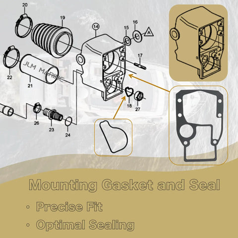 Diagram showing Outdrive Mounting Gasket Kit For Penta SX DP Drives And OMC Cobra Sterndrives with components labeled