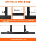 Diagram showing installation of Heavy Duty 1500 Lb 3 Point Hitch Pallet Fork Attachment For Category 1 Tractors Adjustable Forks