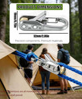 Ultra Lightweight Rope Tightening Tool With Roller Cam Four Pack For Camping And Boating Grab And Go No Knots Needed Locks Rope Instantly Ultra Compact Tensioner For Tarps Outdoor Gear Hiking And Emergency Fixes close-up view on blue rope with tent background