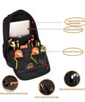 Electrician Tool Backpack With Laptop Compartment Waterproof 600D Polyester Workhorse Gear Bag For Trades Multiple Pockets Opened