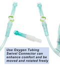 Oxygen tubing set with 360-degree swivel connectors and face mask; translucent green tubing