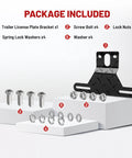 Heavy Duty Trailer License Plate Light Holder And Bracket Kit For RVs And ATVs Aluminum Mount with screws and washers displayed