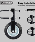 Illustration showing installation of Heavy Duty Farm Gate Wheel For Metal Tube Gates 6 Inch Wheel Fits 1-5/8 To 2 Inch OD