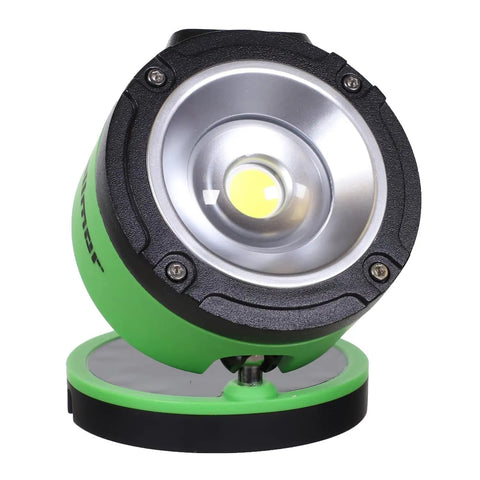 Mini Rechargeable Spotlight With Magnetic Base And Dual Power Modes, Portable Green Work Light close-up on lens and base