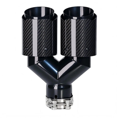 Fresh Upgrade For Your Daily Driver Swaps A Tight Two Point Five Exhaust Pipe For A Beefy Dual Three Point Five Tailtip featuring glossy black carbon fiber.