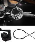 Seven Eighths Inch Thumb Throttle Kit With Throttle Cable for aluminum motorcycle and mini bike universal replacement shown installed.