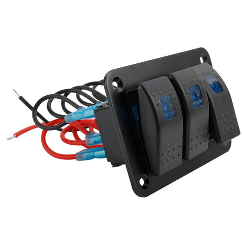 Side view of 12-24V Boat Switch Panel With Illuminated Rocker Switches Aluminum Pre-Wired Dash Panel Plug And Play Ready