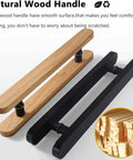 Wood Sliding Door Handle Pull For Indoor Outdoor Use, round handles in wood and black finish, minimalist H shape, side view